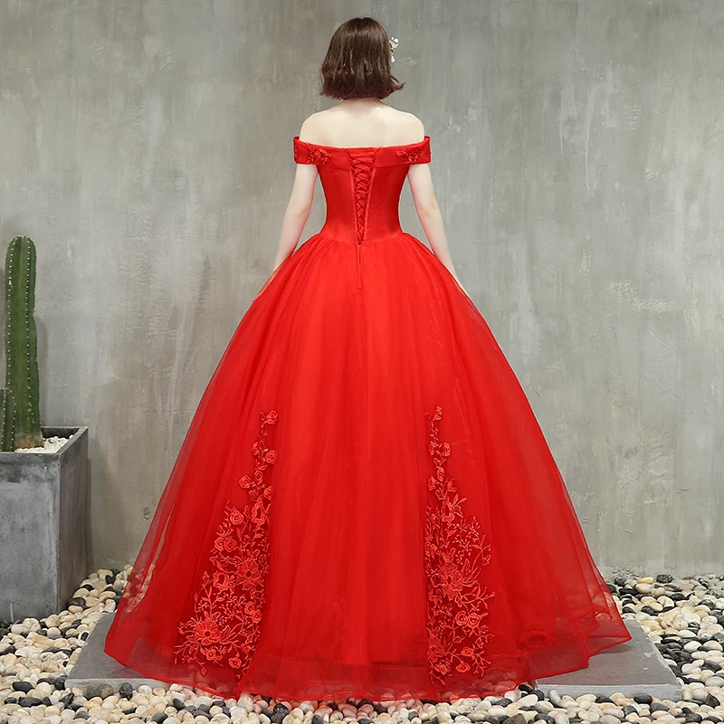 Rulshen – robe de bal rouge à épaules dénudées, tenue de bal bouffante avec des Appliques de perles, nouvelle collection 2020