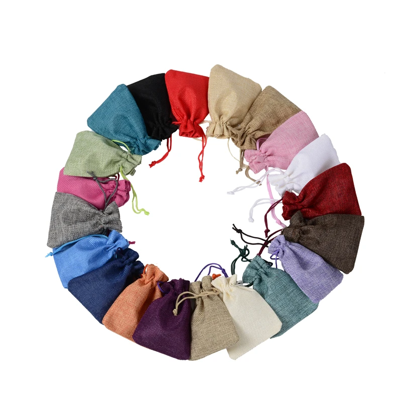 100PCS 7x9CM Colorful Jute Burlap Hessian Gift Drawstring Bags For Home Wedding Decoration Jewelry Packaging Pouches Supplies