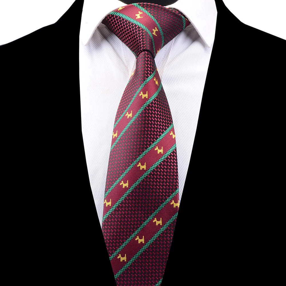 

Ricnais New Design Animal Tie Silk Striped Mens Neck Ties 8cm Red Navy Blue Black Neckties for Man Suit Wedding Party Business