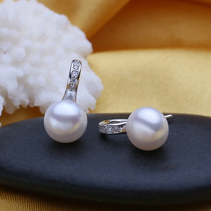 FENASY new natural Pearl earrings for women vintage fashion pearl Jewelry CZ stud earrings jewelry box