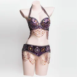 Sexy dancer wear Carnival Tops Chain Dancing Bra Belt 2pcs Belly Dance Set Belly Dance Costume For Women Belly Dancing Clothes