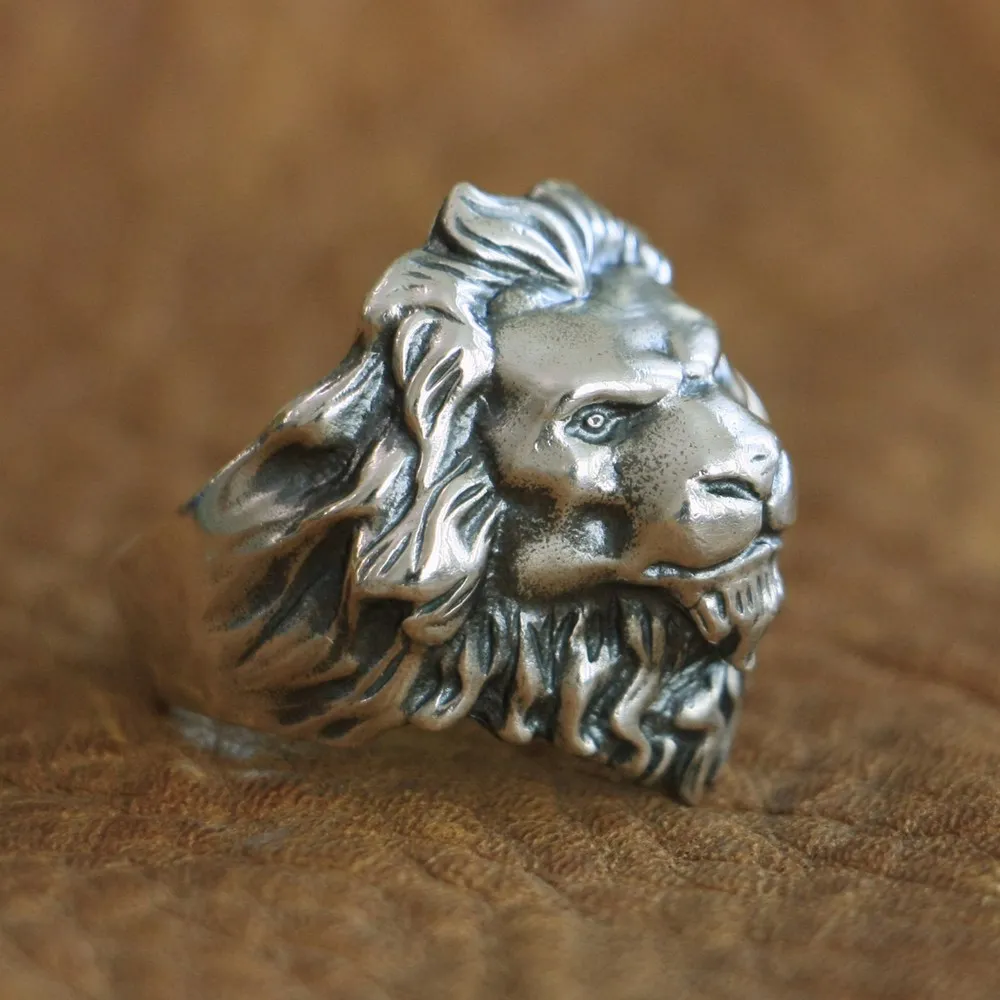 

LINSION 925 Sterling Silver King of Lion Ring High Details Mens Biker Punk Ring TA109 US Size 7~15