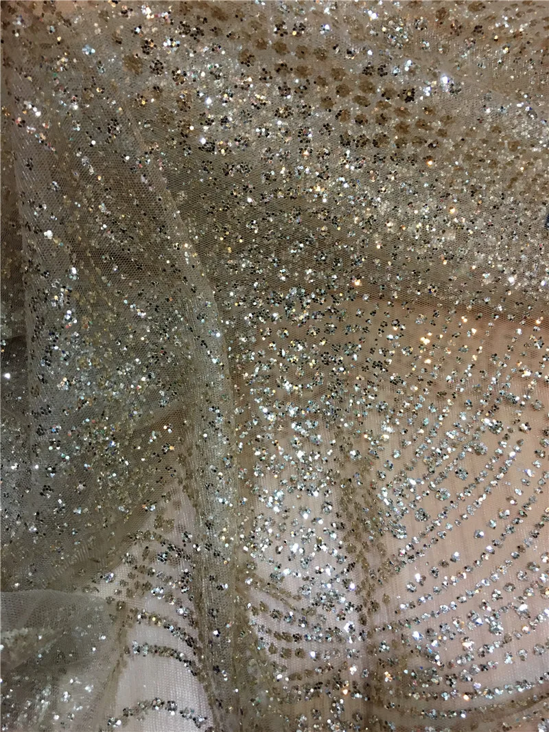 

tulle lace with glued glitter fashion H-07 african glitter lace fabric for party dress 5yard/lot in gold color