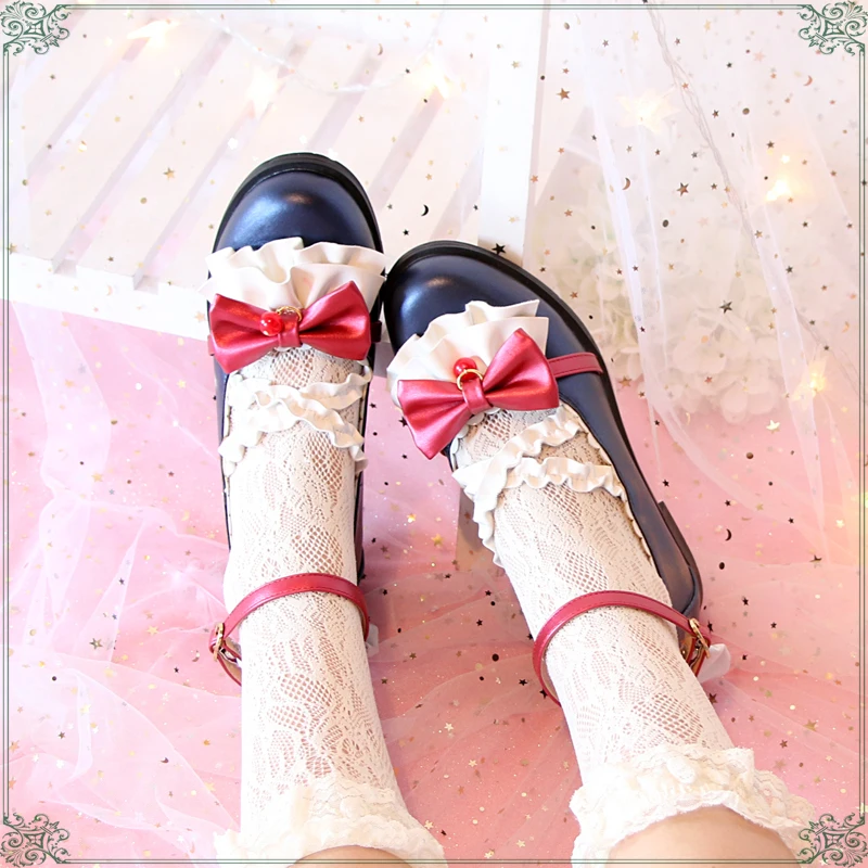 

Japanese Sweet Lolita Shoes Lace Bowknot Princess Kawaii Girl Women Shoes Cosplay JK Uniform Lolita Shoes