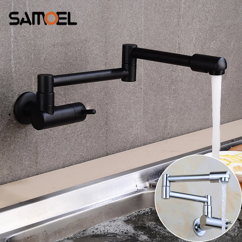 Newest 360 foldable brass wall mount matt black kitchen sink faucet cold water tap with single handle B3304