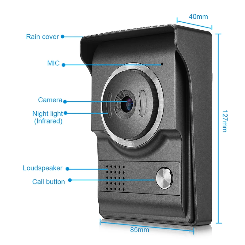 Wired Video Doorphone Intercom System com Monitor, IR Night Vision Camera, Desbloquear, à prova d'água, Home Security