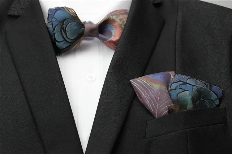 Free Shipping New fashion casual male men's man Original feather tie pocket wedding BOWS WEDDING groom preside gift