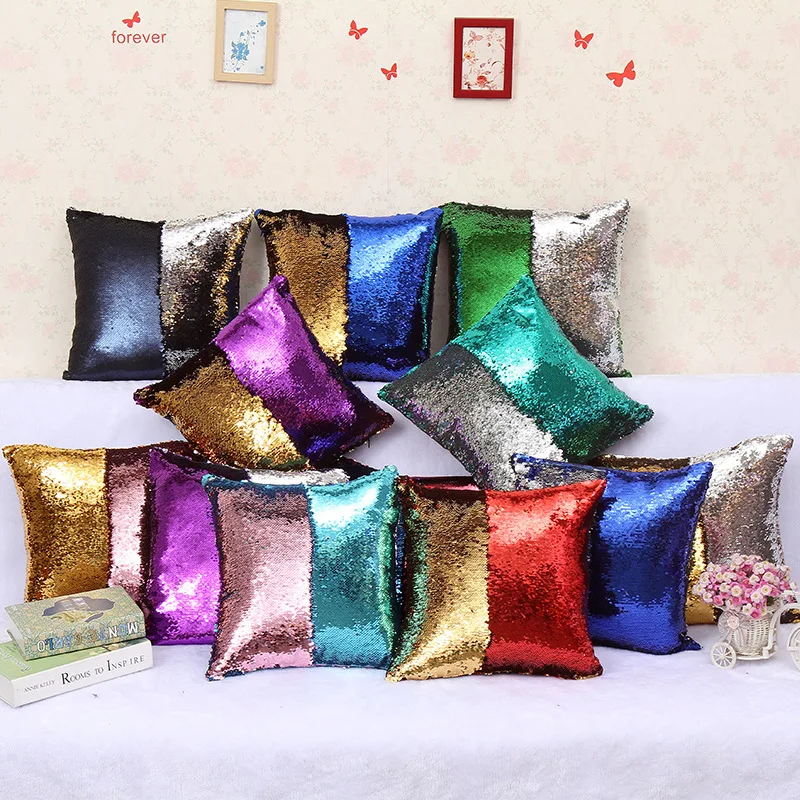 DIY Mermaid Sequin Cushion Cover Magical Chameleon Throw Pillowcase 40X40cm Color Changing Reversible Pillow Case For Home Decor