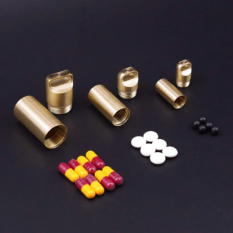 Brass Airtight Watertight Storage Container Dry Box Seal Bottle Case For Pill Capsule Fob Emergency Medicine Match Cell Battery