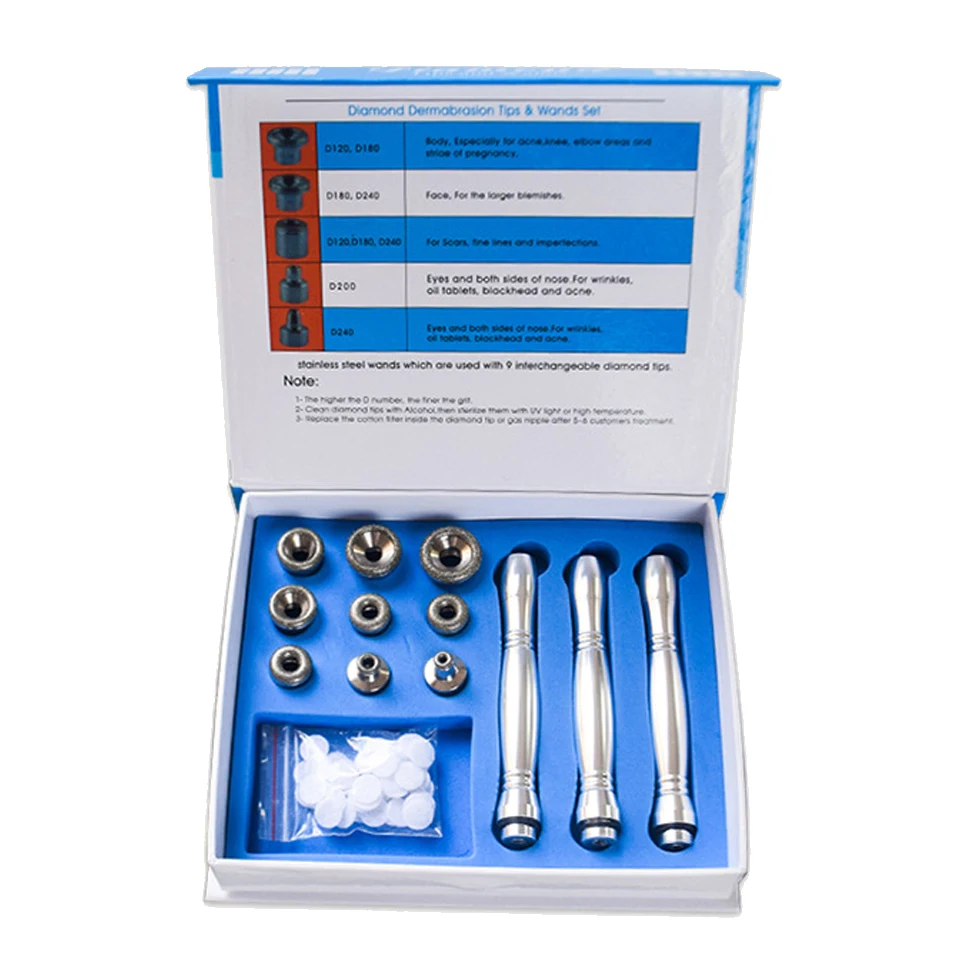 Kit de Dermabrasion avec 3 baguettes et 9 pointes en diamant, pour dissolvant de tête noire, rajeunissement de la peau du visage, outil de nettoyage