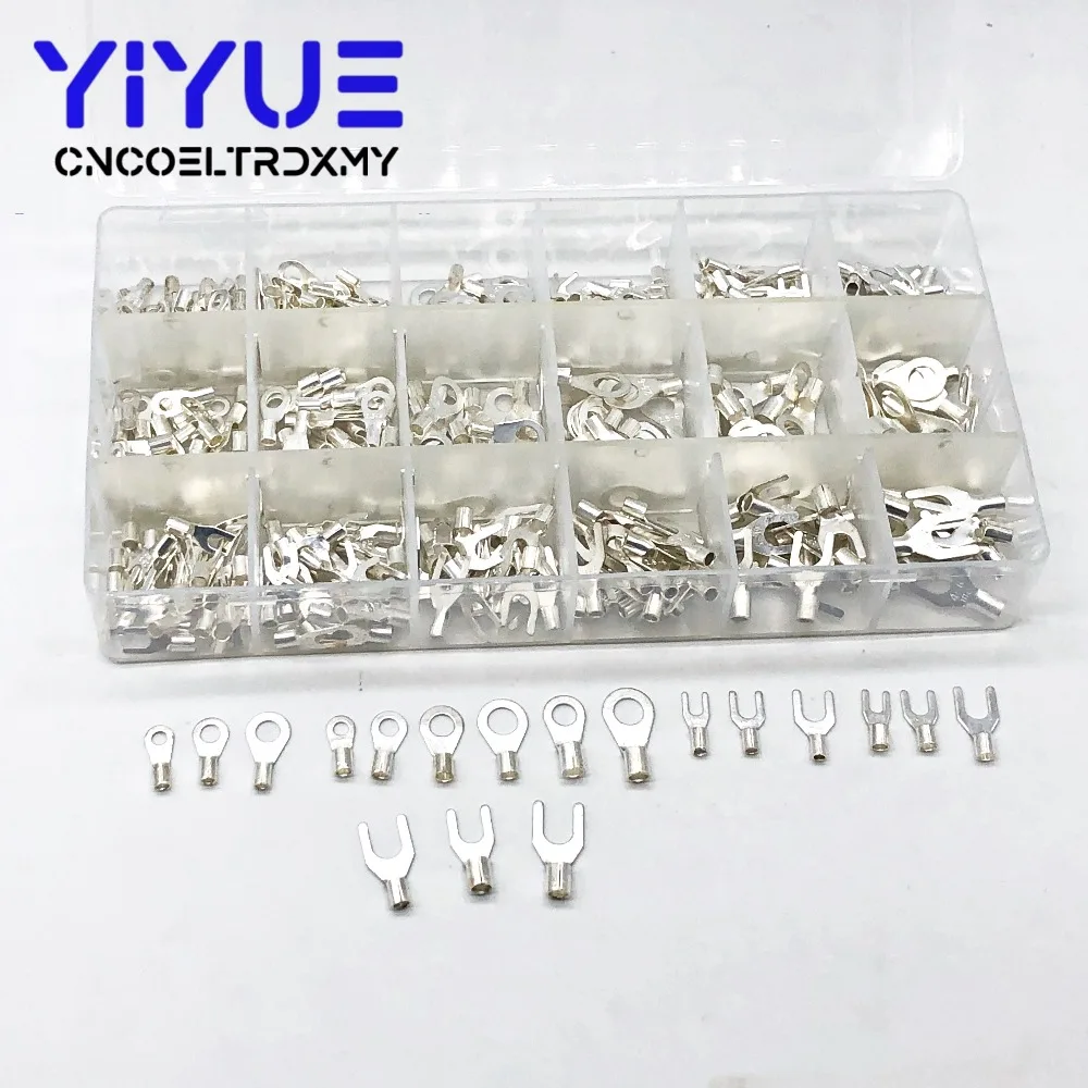 420Pcs/Box 18 type Cold naked terminal Kit Non-Insulated Ring Fork U-type Terminals Assortment Cable Wire Connector Crimp Spade