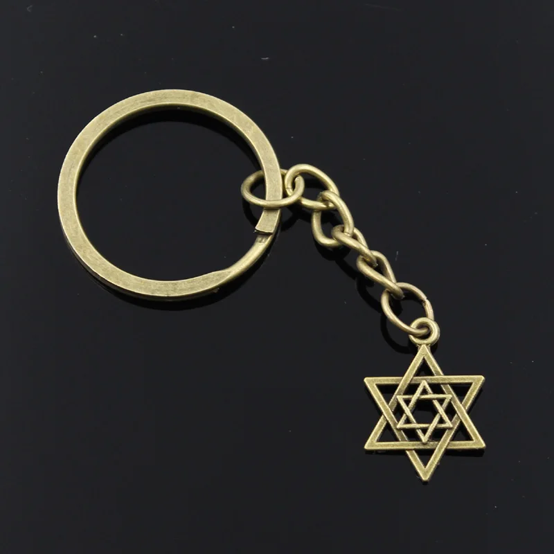 New Fashion Men 30mm Keychain DIY Metal Holder Chain Vintage Star Of David Shield 22x16mm Silver Color Pendant Gift