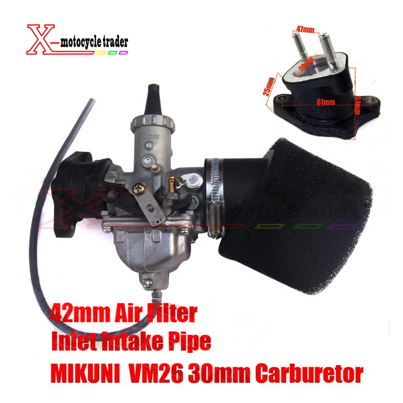 MIKUNI Carburetor VM26 PZ30 Kit + Inlet Intake Pipe Air Filter 200cc 250cc Dirt Bike Pit Pro IRBIS KAYO Motorcycle Carburetor