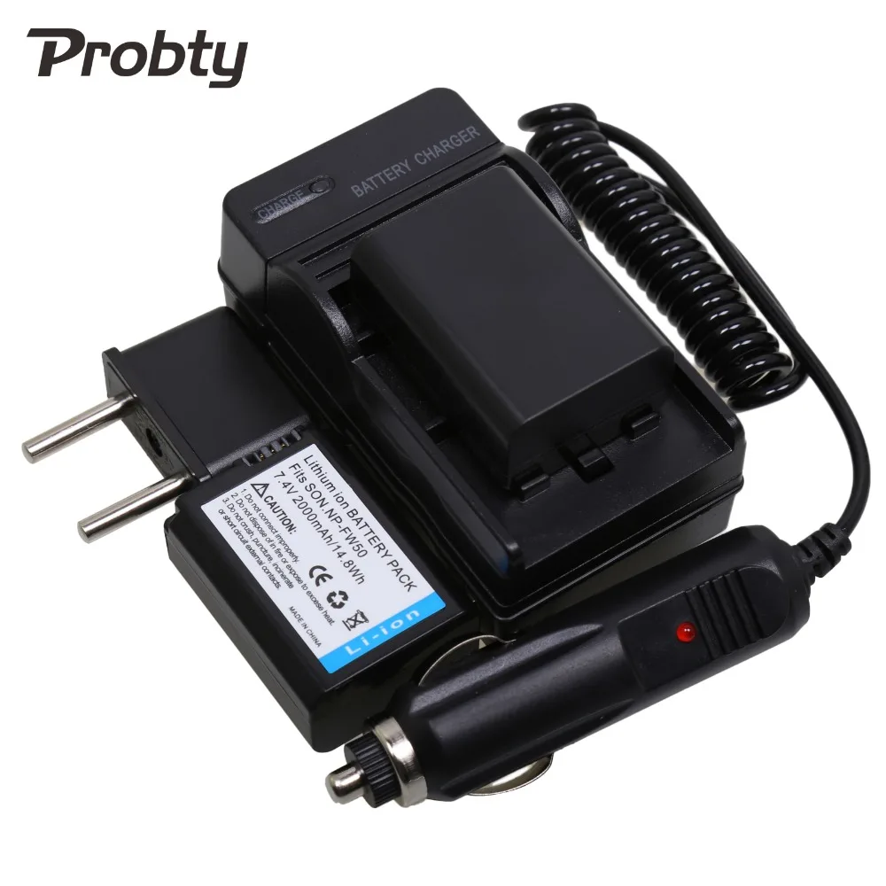 PROBTY 2Pcs NP-FW50 FW50 NP FW50 camera battery +  charger + car charger + plug adapter for Sony NEX-7 NEX-C3 NEX-5N Z1