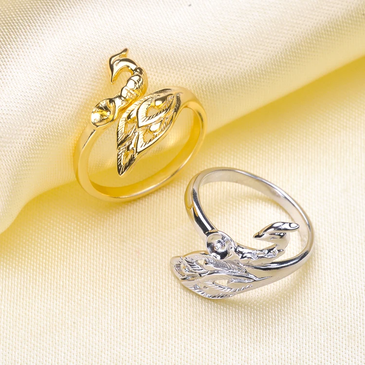 Phoenix Design Rings Holder S925 Sterling Silver Pearl Rings Settings Women DIY Pearl Rings Components Silver&Gold Color 3Pcs