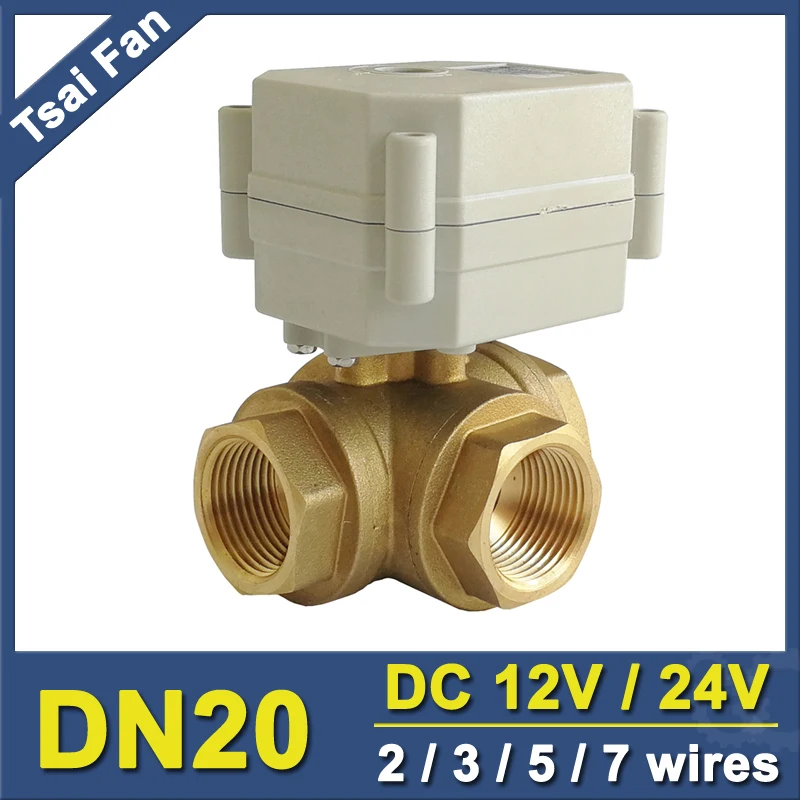 3/4'' (DN20) Brass 3 Way T/L Type Electric water Valve 2/3/5/7 Wires with position indicator only for plumbing