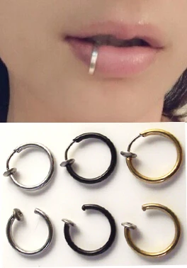 2 Piece Fake Nose Ring Goth Punk  Lip Ear Nose Clip On Fake Piercing Nose Lip Hoop Rings Earrings Golden Rose Gold body jewelry