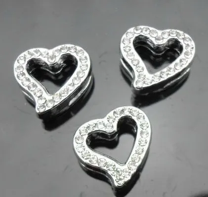 

Wholesale 50pcs/lot 8mm rhinestones heart slide charms DIY accessories fit for 8mm pet collar wristband