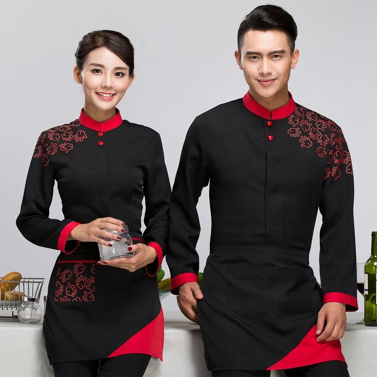 Long Sleeve Man Chef Jacket Black Food Uniform Restaurant Clothing Jacket Cafe Hotel Hotpot Waitress Uniform Work Outfit 89