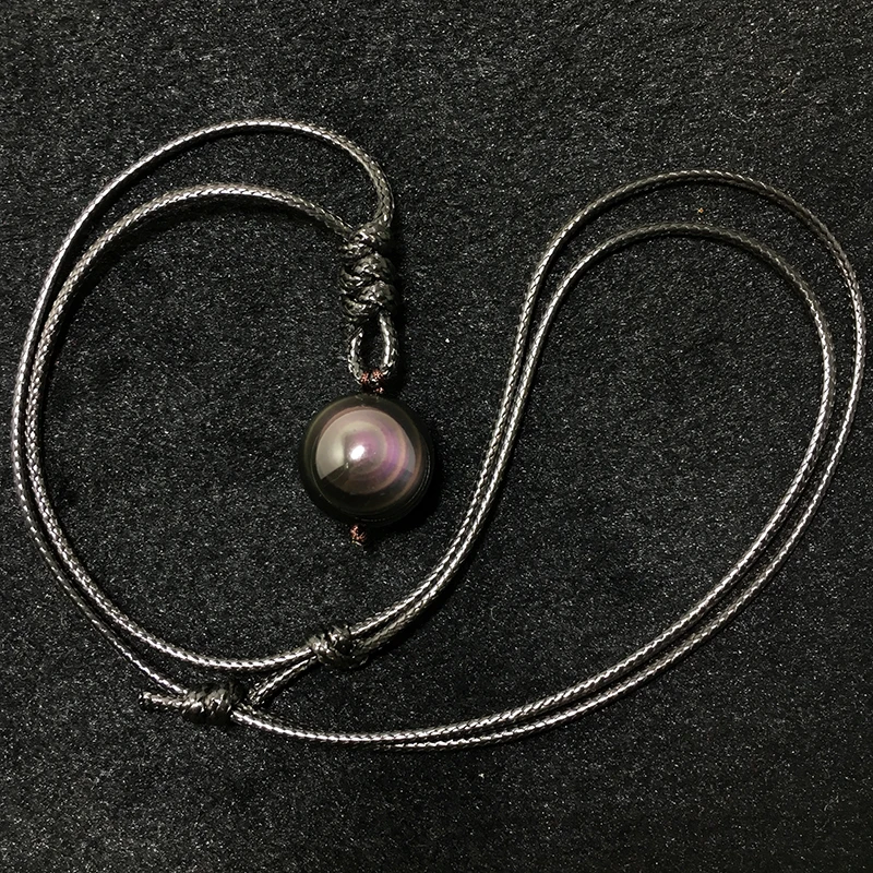 Natural Obsidian Rainbow Eye Round Bead Pendants Necklaces 8-18mm Trendy Jewelry Pendant With Leather Lucky Chain For Men Women