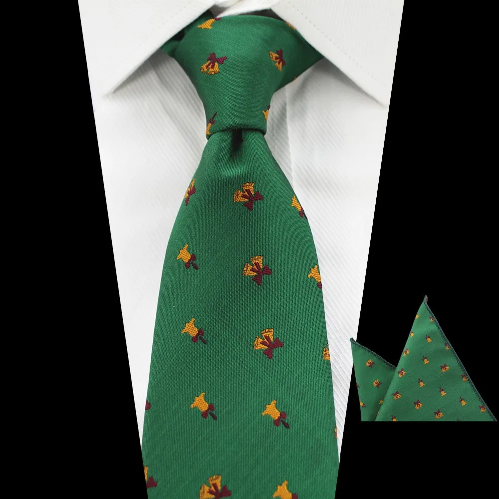 RBOCOTT 2pcs Men's Christmas Tie Set Fashion & Novelty Green Red Black 8cm Necktie and Handkerchief/Pocket Square For Men Gift