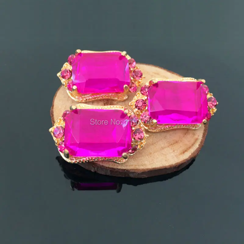 Mini Order 10 Pieces 28*17MM Zinc Alloy With Hot Pink Crystal Rectangle Charms Diy Findings Jewelry Accessories