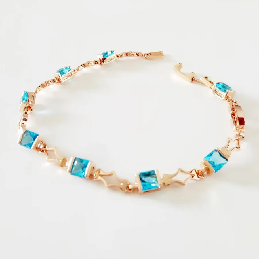 Fashion Lady Bracelet Light Blue Stone Women Jewelry Bohemia Style 585 Gold Color Jewelry