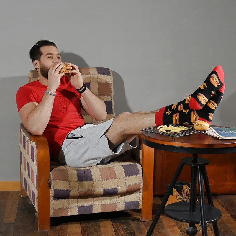 New Spring Men Socks Funny Delicious Food Printed Colorful Snacks Hamburger Pizza Happy Socks Harajuku Skate Cotton Sokken