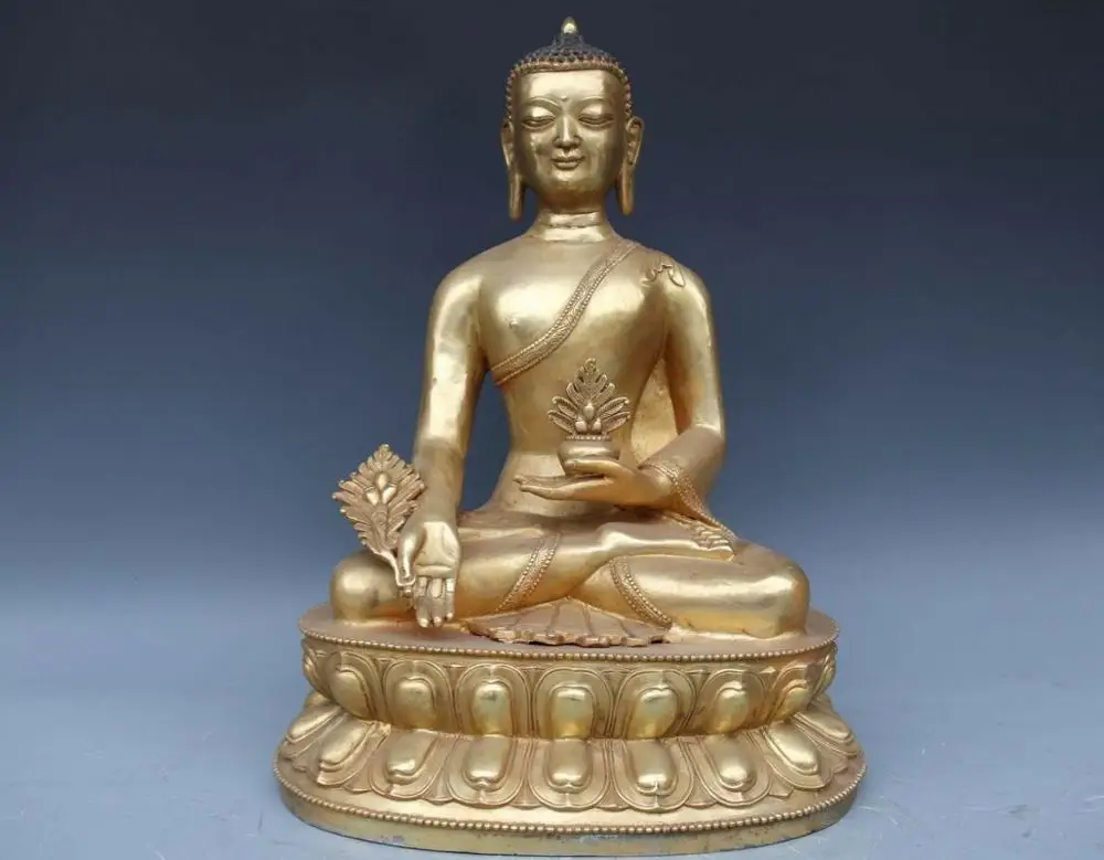 

Copper Bronze Carved Buddhism Bhaisajyaguru Sakyamuni Medicine Buddha Statue