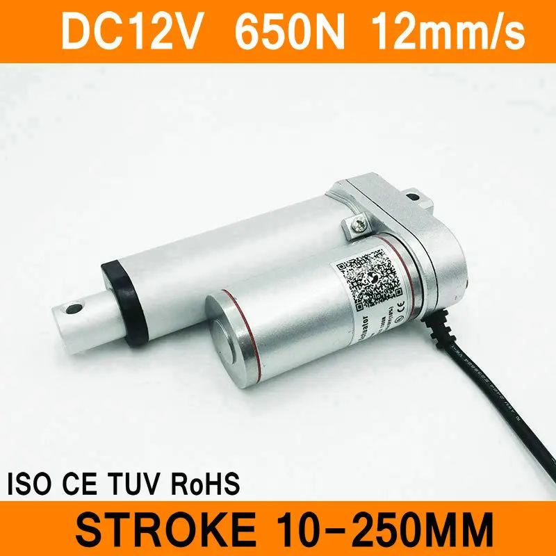 

Linear Actuator 12V DC Motor 650N 12mm/s Stroke 10-250mm Linear Motion Controller IP54 Aluminum Alloy Waterproof CE RoHS ISO