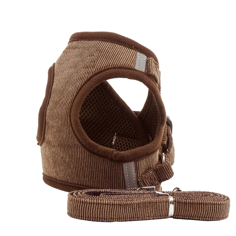 Reflective Pet Dog Vest Harness And Leash Set Windproof Corduroy Adjustable Chest Strap Breathable Mesh Harnesses For Dogs