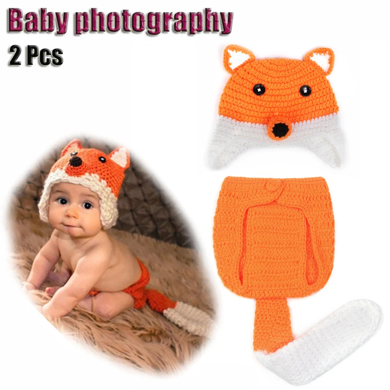 

2Pcs/Lot Infant Infants Photography Prop Cute Fox Baby Hat Baby Clothing Crochet Baby Annex Handmade Neonatal Kids Moe Hat