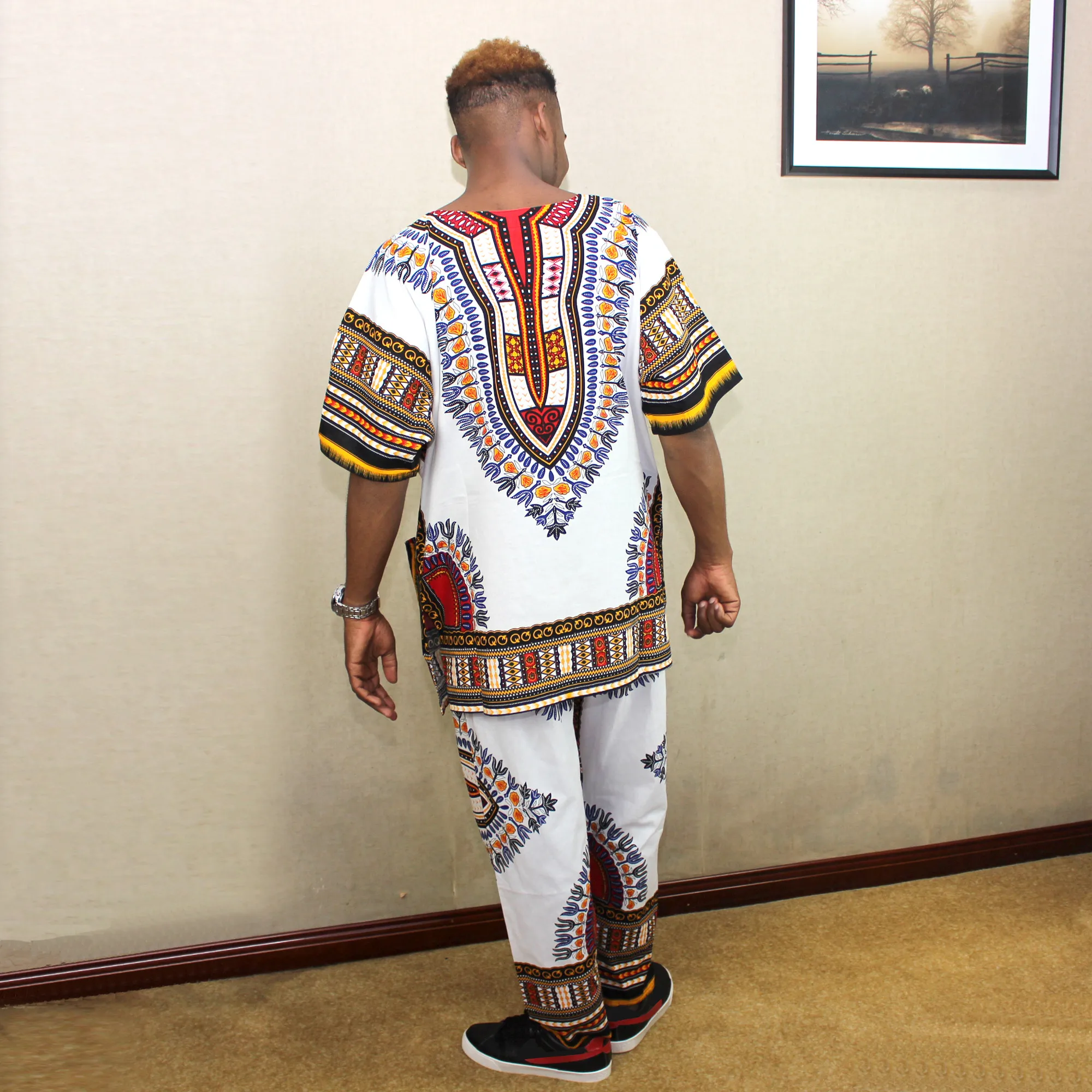 Unisex African Dashiki Suit Shirt & Pant Casual Cotton African Clothes