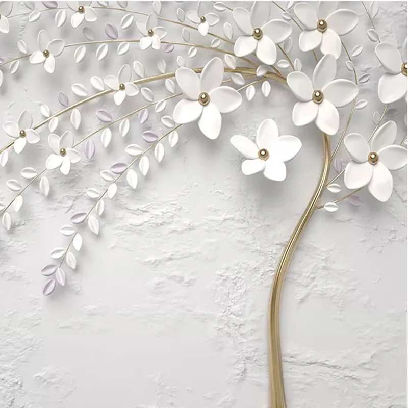 

Custom Mural Wall Covering White Embossed Flower Branches Wall Paper For Walls Living Room TV Wall Home Decor Papel De Parede 3D