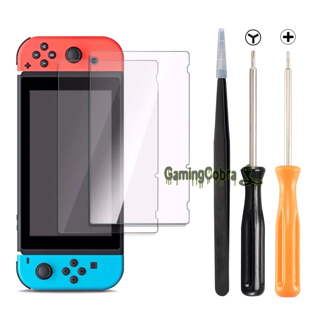 eXtremeRate Cross Tri-Wing Screwdrivers Tweezers Tools Set + 2pcs Screen Protector Film For Nintendo Switch