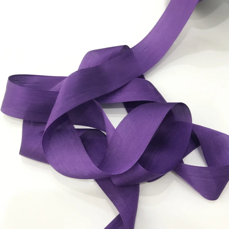 25mm purple color 100% pure silk woven double face silk ribbons for embroidery and handcraft project,gift packing