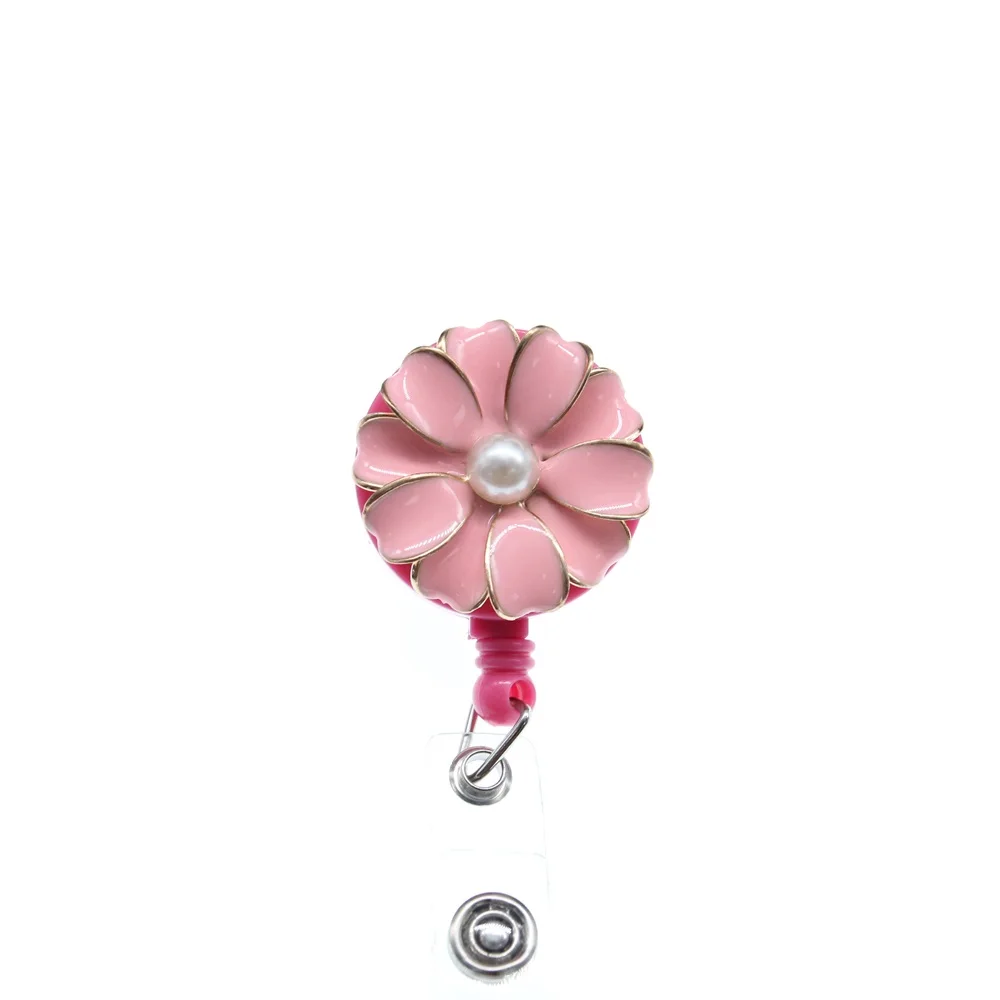 10 pieces free shipping Wholesale Multi Styles Pearl Flowers Retractable ID Badge Holder Reel