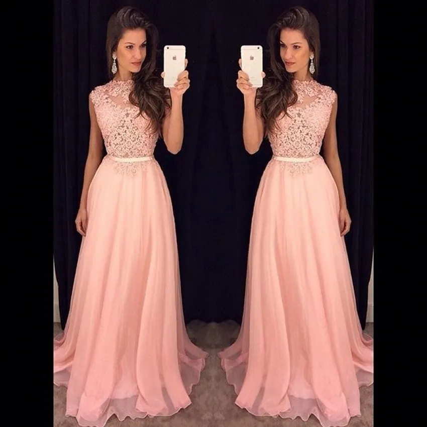 Sleeveless A Line Long Prom Dress Formal Party Lace Evening Dress Custom Make Size 2 4 6 8 10 12 14 16