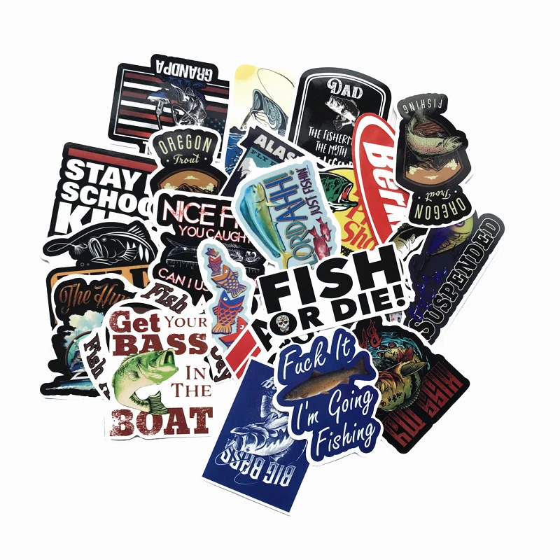 Autocollants de dessin animé Go Fishing, décalcomanies pour valise, skateboard, ordinateur portable, bagages, réfrigérateur, téléphone, voiture,