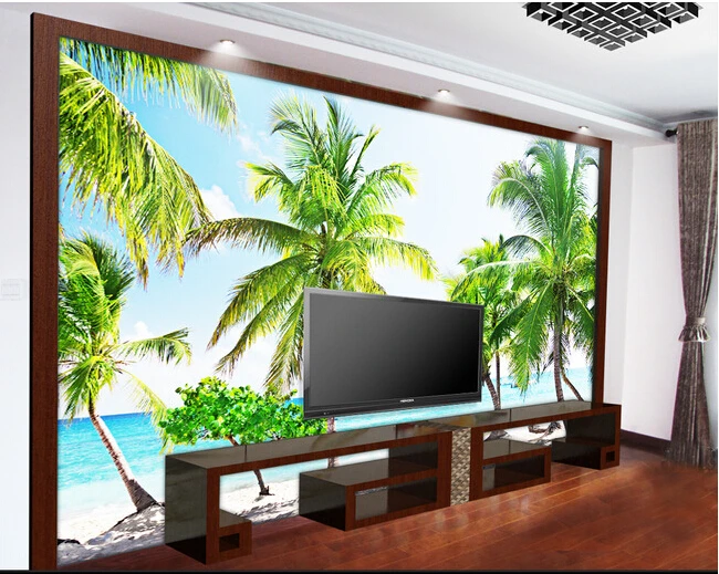 The custom 3D murals,The sea coconut TV background wall papel de parede,living room sofa TV wall bedroom wall paper