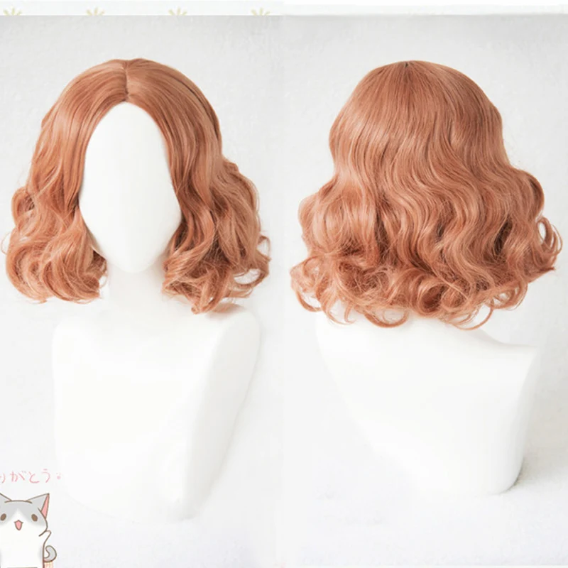 P5 Persona 5 Haru Okumura Short Curly Mixed Orange Pink Hair Heat Resistant Cosplay Costume Wig + Wig Cap