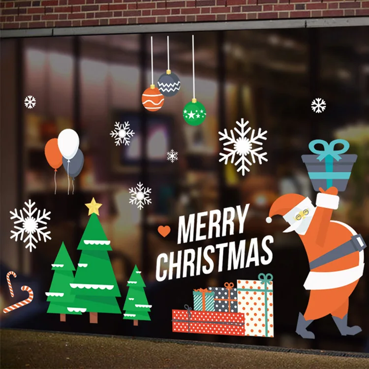 Frohe Weihnachten/Frohes Neues Jahr Wandaufkleber Festival Glasfenster Hintergrund Heimdekoration Wandtattoos Abnehmbare Tapeten – Detail 4