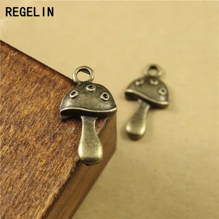 REGELIN 50pcs Antique Bronze mushroom Charm Pendant  20x11mm for Diy Necklace Jewelry Making Handmade Craft Jewelry Accessories