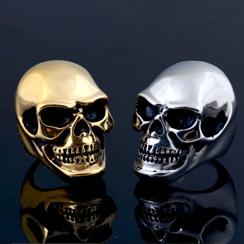 Valily Vintage Men\'s Stainless Steel Skull Rings Silver-Color Gothic Biker Jewelry Big Motorcycle for Man