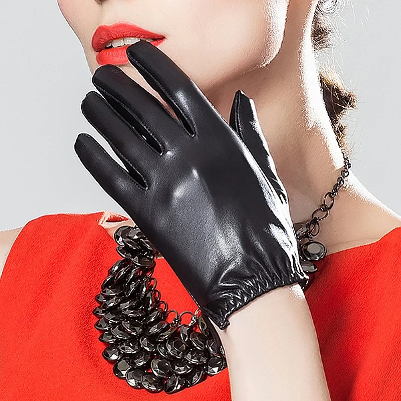 YY8816 Branded New Women Genuine Leather Solid Red/Black Thin Gloves Feminino Simple Slit Cuff Commercial Driving Luvas Mujer