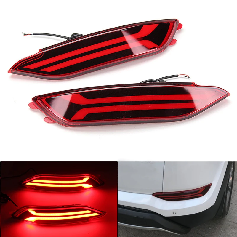 Pair LED Rear Bumper Reflector Light Car Driving Brake Fog Trim Molding Tail Lamp  For Hyundai Tucson 2015 2016 2017 2018