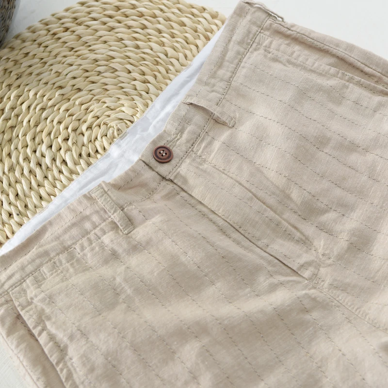 New Men\'s striped shorts linen beach shorts men 29-38 size 100% flax board short mens summer casual bermuda masculina