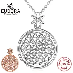 EUDORA 925 Sterling Silver Rose gold Color Silver Color Flower of Life Pendant Necklace with Cz Seed of Life Necklaces Jewelry