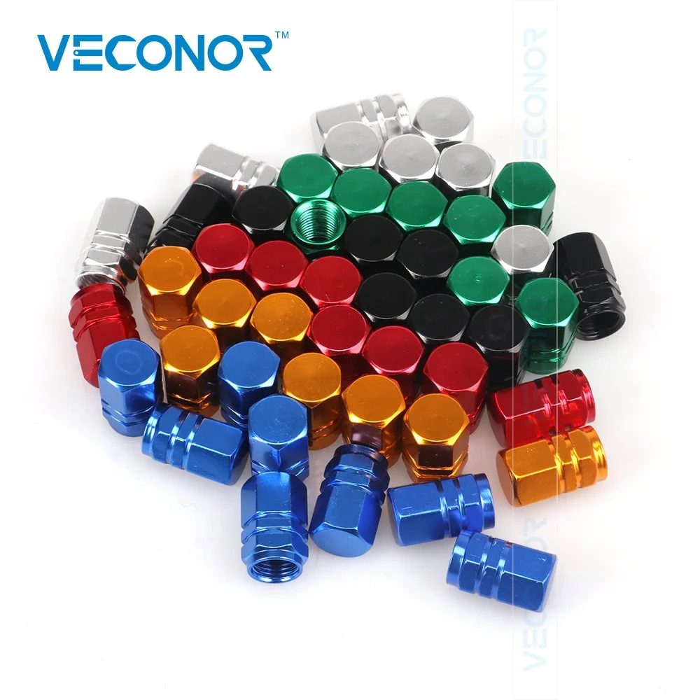 Veconor-Alumínio Hexgon Estilo Auto Car Pneu Válvula Caps, Acessórios de pneus, Cores Diferentes, 48 pcs por pacote