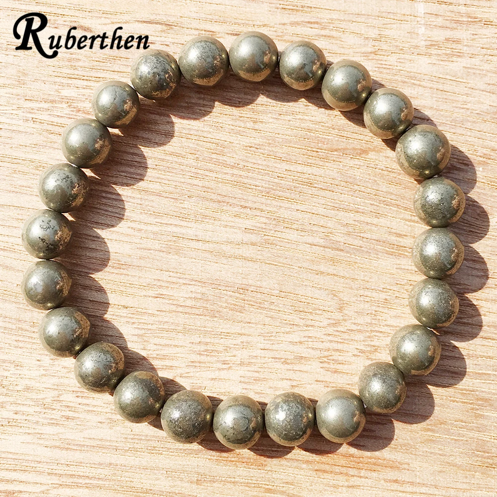 Ruberthen A Grand Pyrite Stacking Bracelet Men`s Wrist Mala Beads Jewelry Protection Creativity Bracelet Drop Shipping